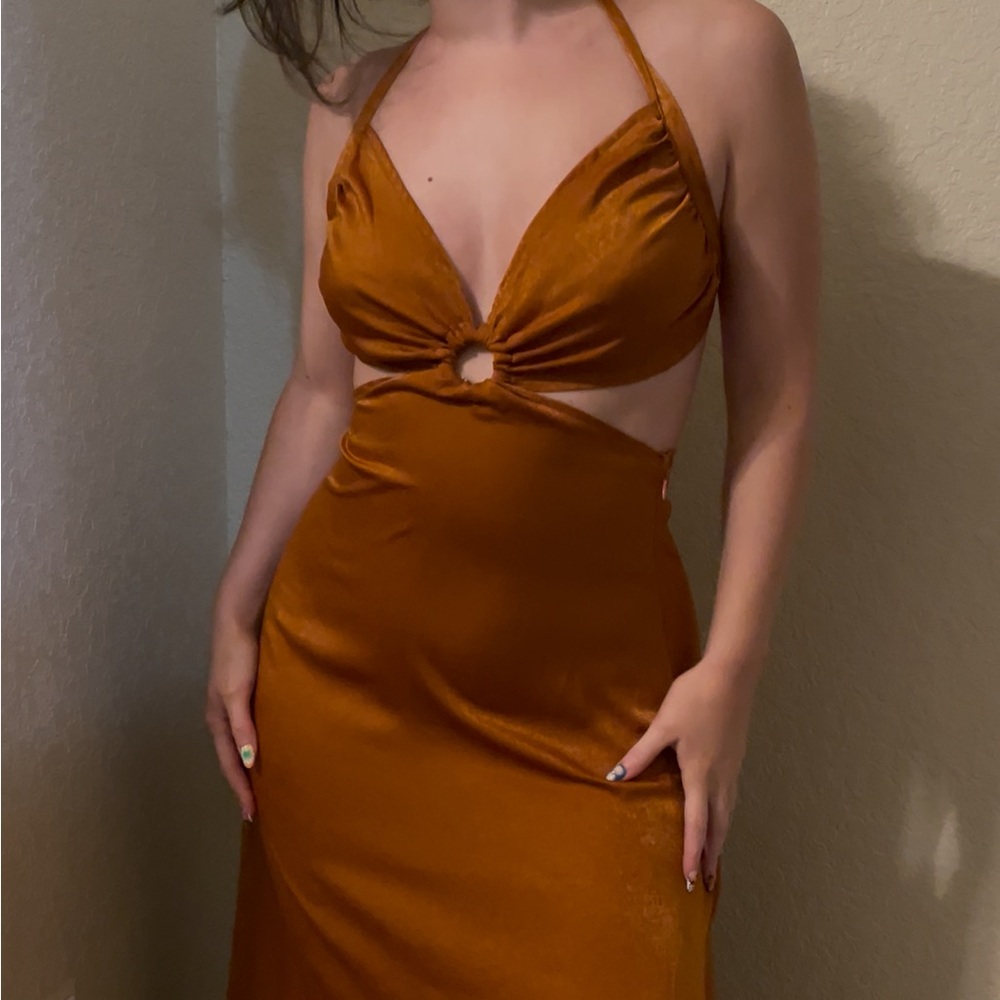 Peppermayo Burnt Orange Gathered Dress